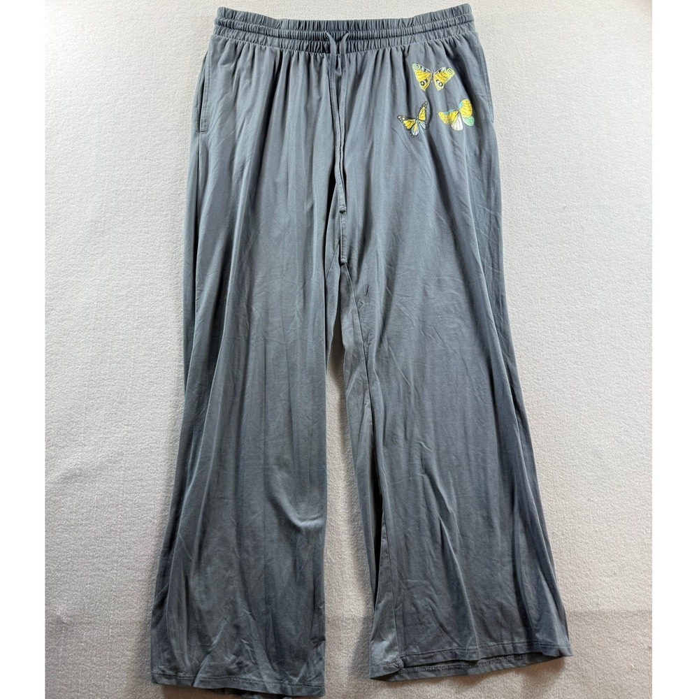 Grayson Social Sleepwear Pants Women Large Gray Butterfly Print Wide Leg 36x30